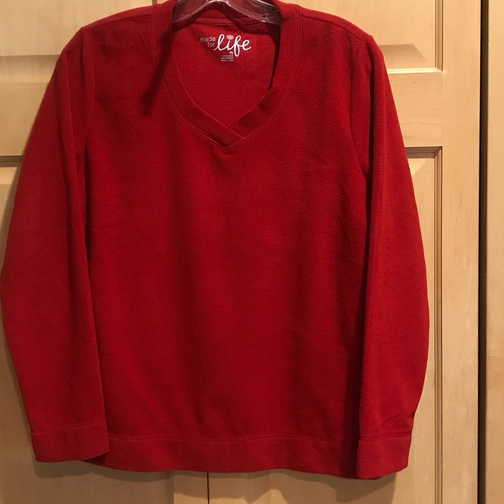 Made for Life Red V-Neck Fleece Top